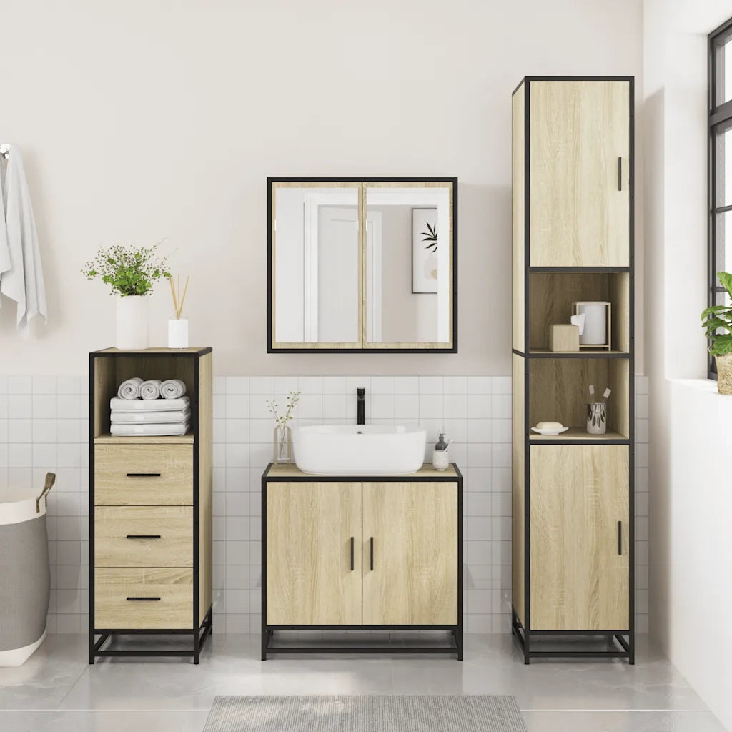 Set Mobili da Bagno 3 pz Rovere Sonoma in Legno Multistrato 3301006