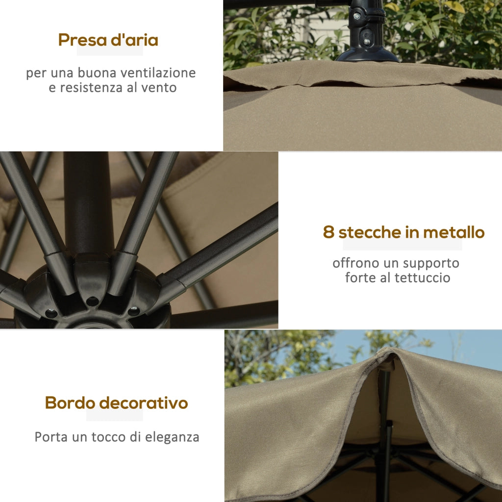 Ombrellone da Giardino con Apertura a Manovella ¨C zephmum ¨C Caff¨¨, Metallo e Poliestere, ?2.7x2.7 m