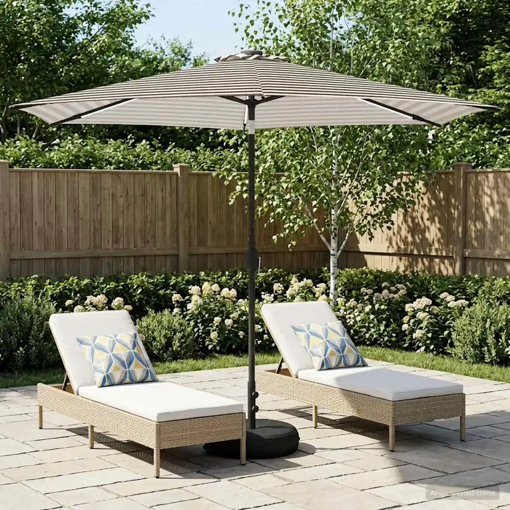 Parasol da giardino con luci LED e base 300 x 300 cm Poliestere 42036274