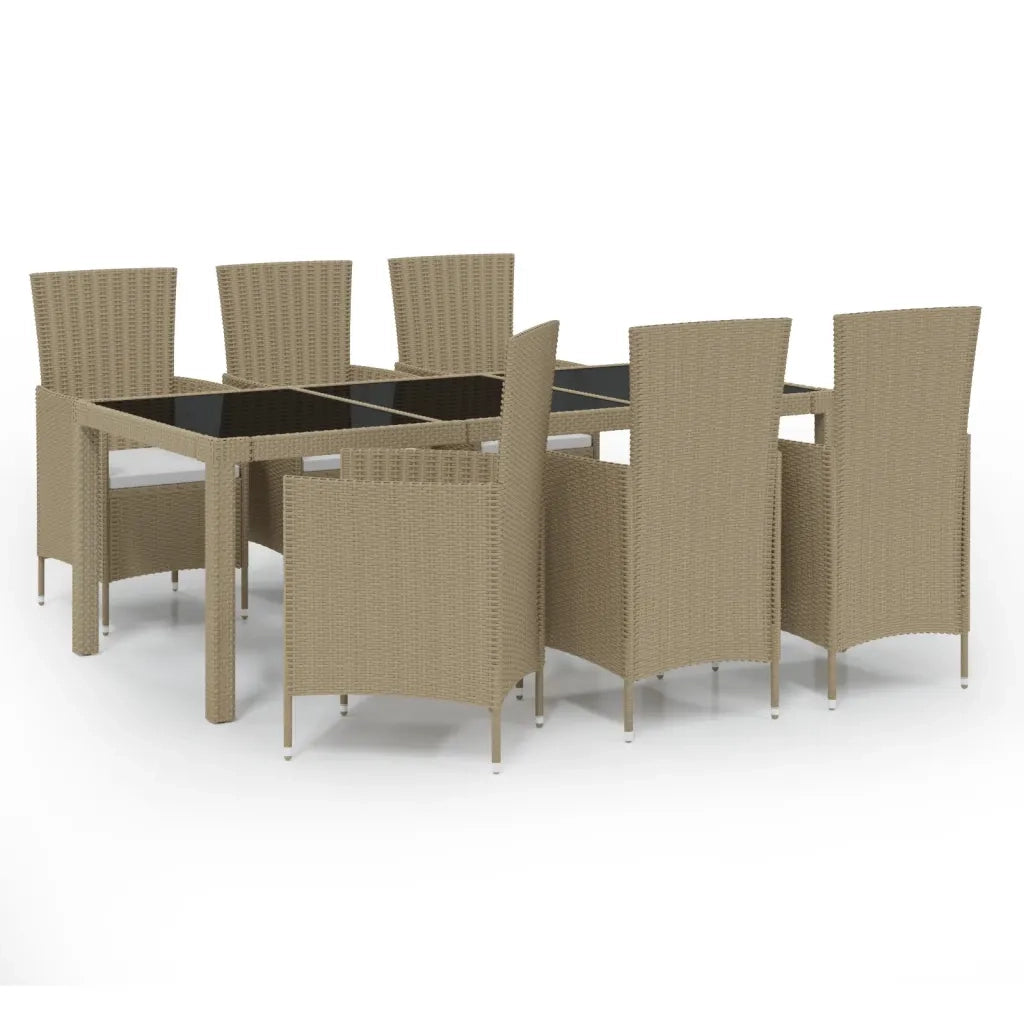 Set Mobili da Pranzo Giardino 7 pz con Cuscini Polyrattan Beige 3094905