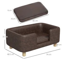 Divanetto per Animali, Cuscino Imbottito in Gommapiuma Rimovibile, Cane di Taglia Media Piccola, Marrone Scuro 74x48.5x31cm