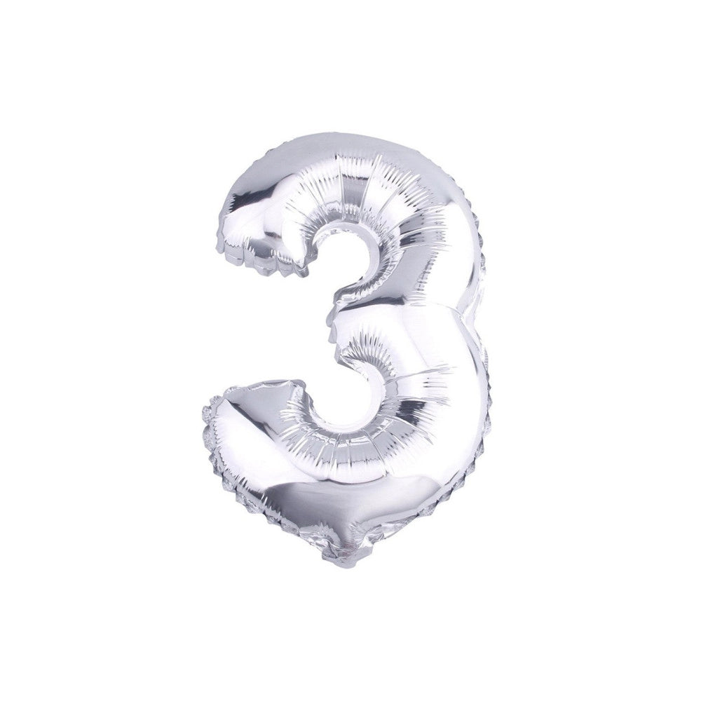 Trade Shop - Palloncino Numero 3 Gonfiabile Elio Argento 35 Cm Compleanno Festa Party Casa -