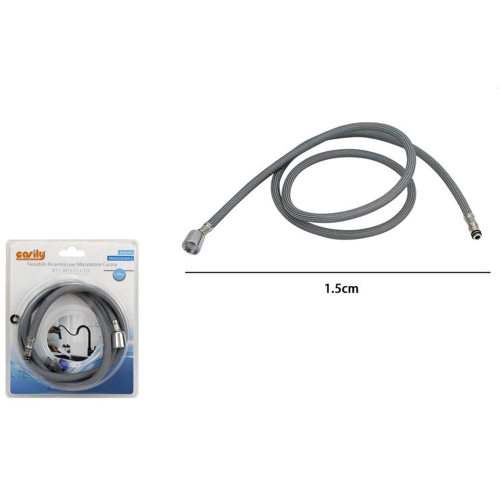 Trade Shop - Tubo Flessibile Di Ricambio Per Doccetta Estraibile Miscelatore Cucina Grigio 1.5mt 79351 -