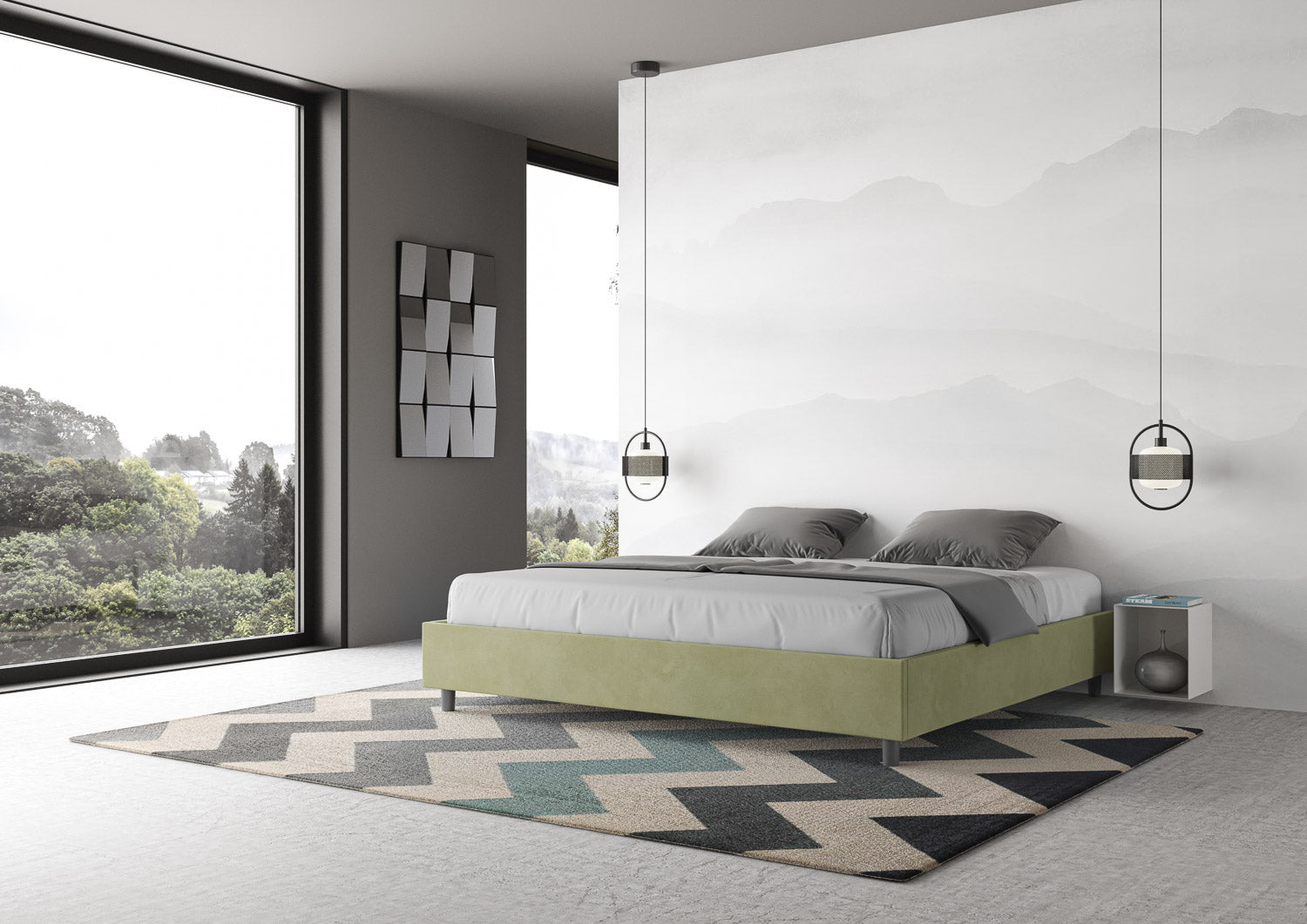 Letto Matrimoniale Extra Large Sommier 200x200 cm Senza Rete Azelia Tè Verde