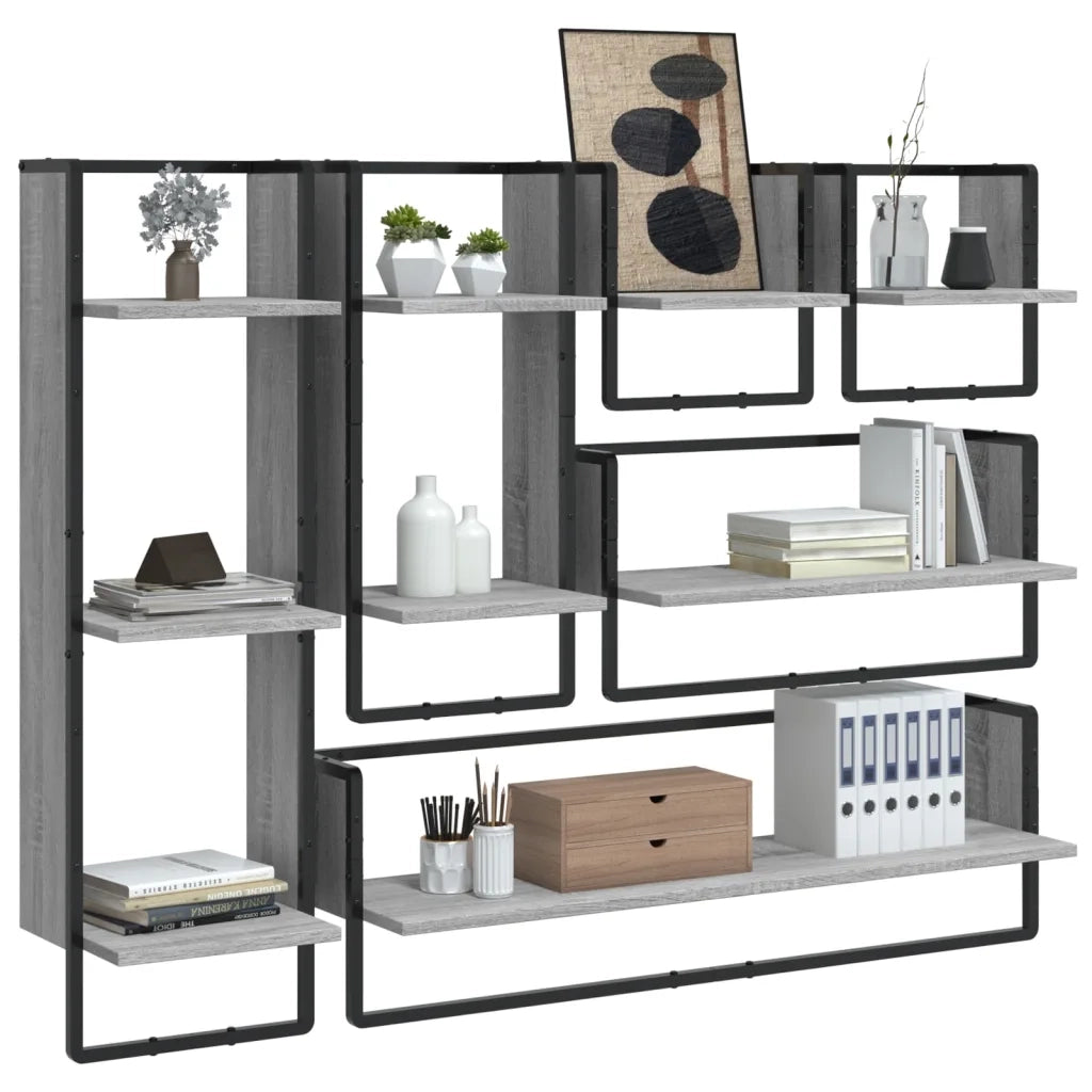 Set Mensole Parete con Aste 6pz Grigio Sonoma Legno Multistratocod mxl 107803