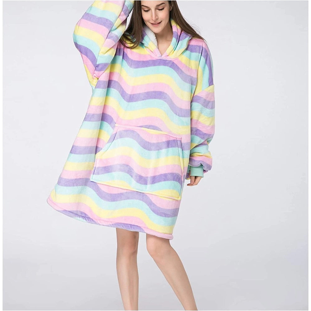Trade Shop - Coperta Felpa Con Maniche Tasca E Cappuccio Comoda E Calda In Vari Colori Plaid -