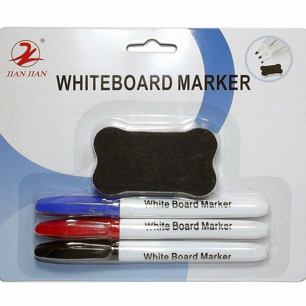 Trade Shop - Kit Pennarelli Per Lavagna White Marker Penne Con Cancellino Lavagne Magnetiche -