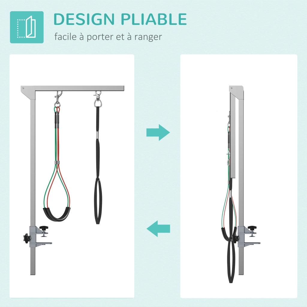 Supporto Toeletta Pieghevole Per Cani ¨C Zephmum ¨C Acciaio Inox, Altezza Regolabile 74 cm
