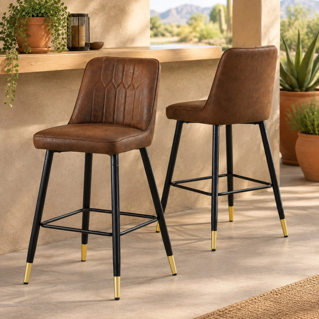 Set di 2 sgabelli da bar 100 cm in tessuto tecnico marrone
