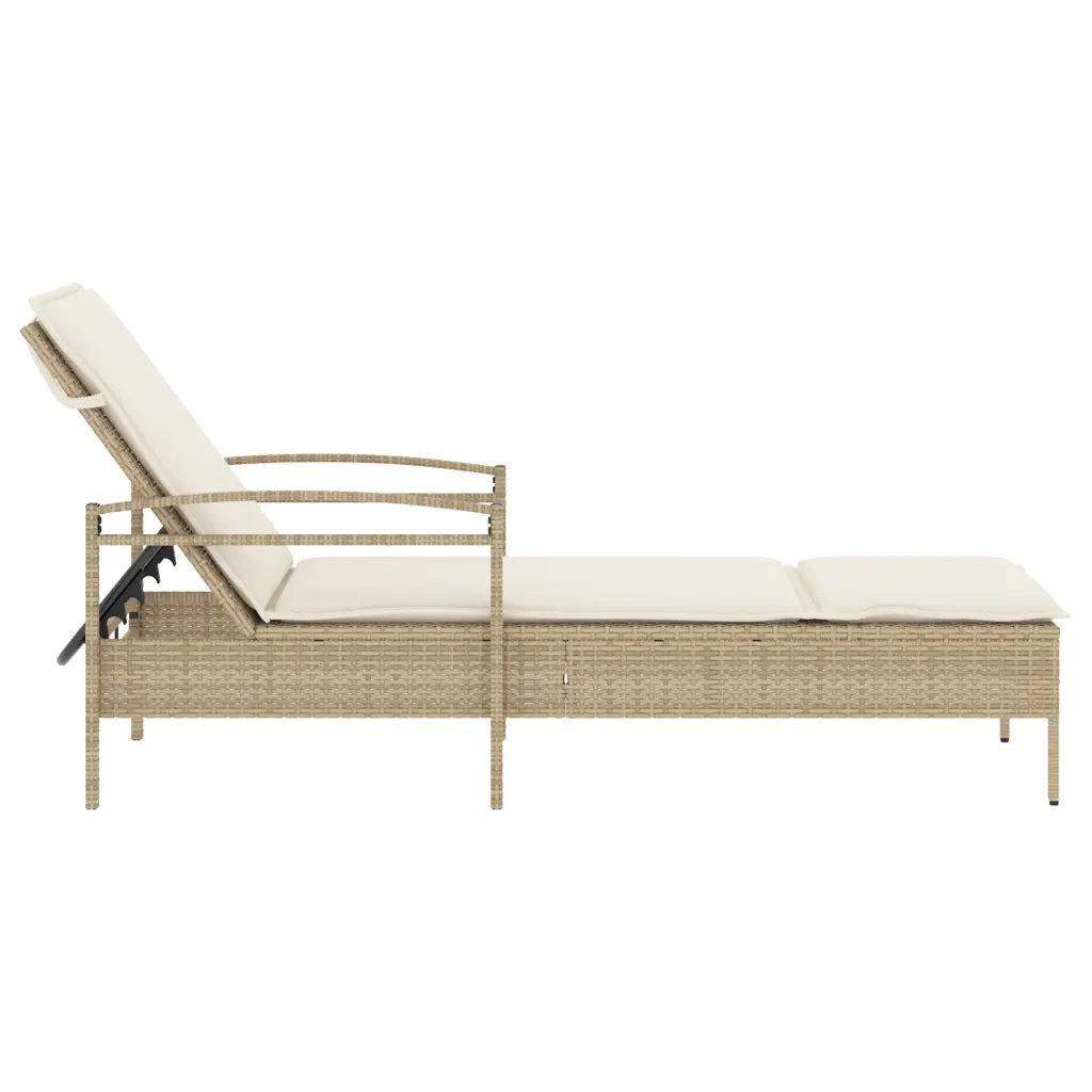 Lettino Prendisole | Sdraio da giardino | Lettino da sole con Cuscino Beige 63x200x81 cm in Polyrattan