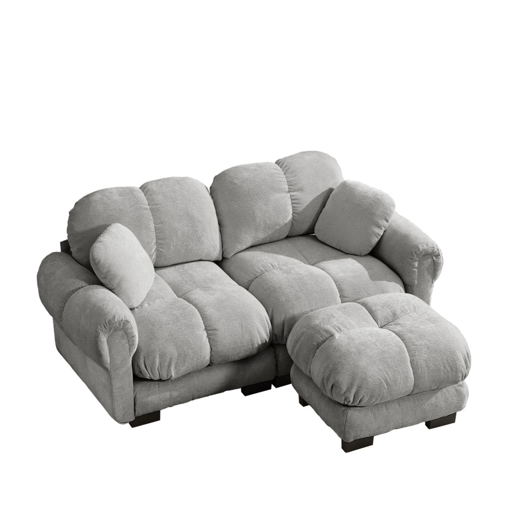 Divano modulare angolare 2 posti con pouf mobile 190x149x90 cm in chenille grigio chiaro