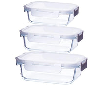 Contenitori rettangolari per alimenti in vetro resistente con coperchi chiusi, 3-pack