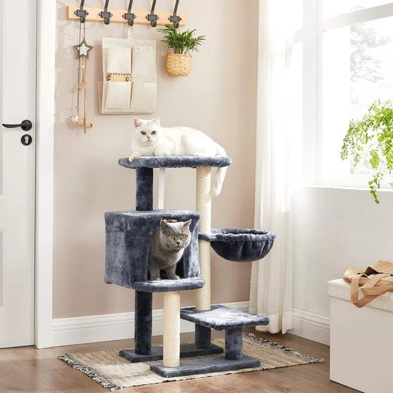 Casa per gatti con struttura in legno, piuma, lettino, casa di gioco con buchi, giocattolo per gatti 46L x 41P x 84H centimetri