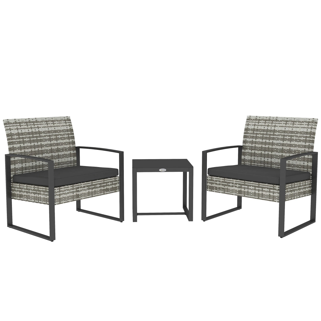 Set giardino 3 pezzi ¨C zephmum ¨C 2 sedie con cuscini + tavolino in vetro e polyrattan, grigio chiaro
