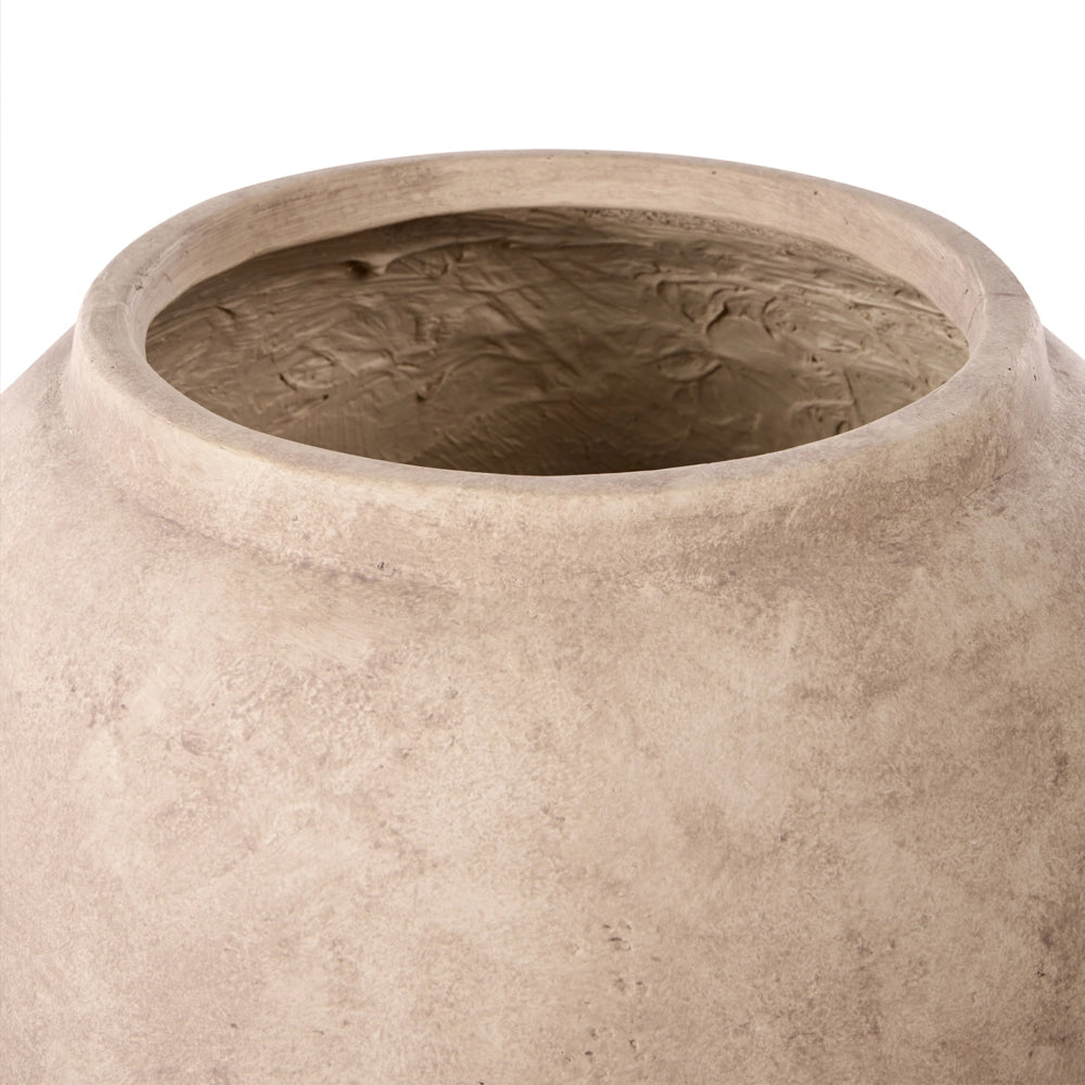 Vaso per Fiori Rotondo Beige in Fibra di Argilla Dipinto a Mano per Interni ed Esterni Stile Rustico