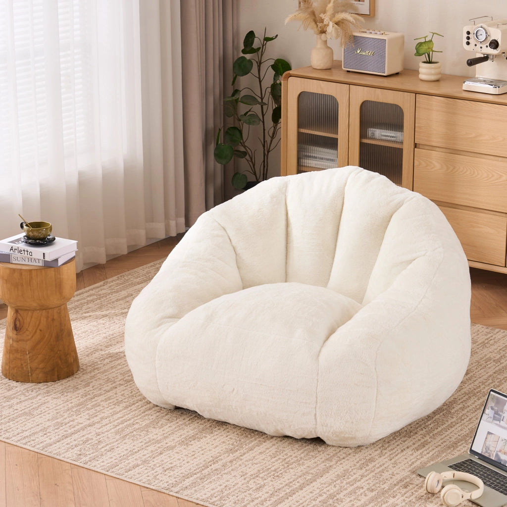 Pouf per adulti con schienale ergonomico per lettura e relax in poliestere bianco