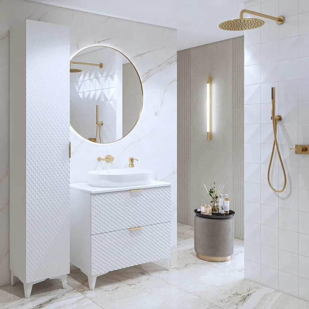 Set di 2 mobili da bagno collezione CHIC colori bianco e dorato. Mobile sotto lavabo 80cm.