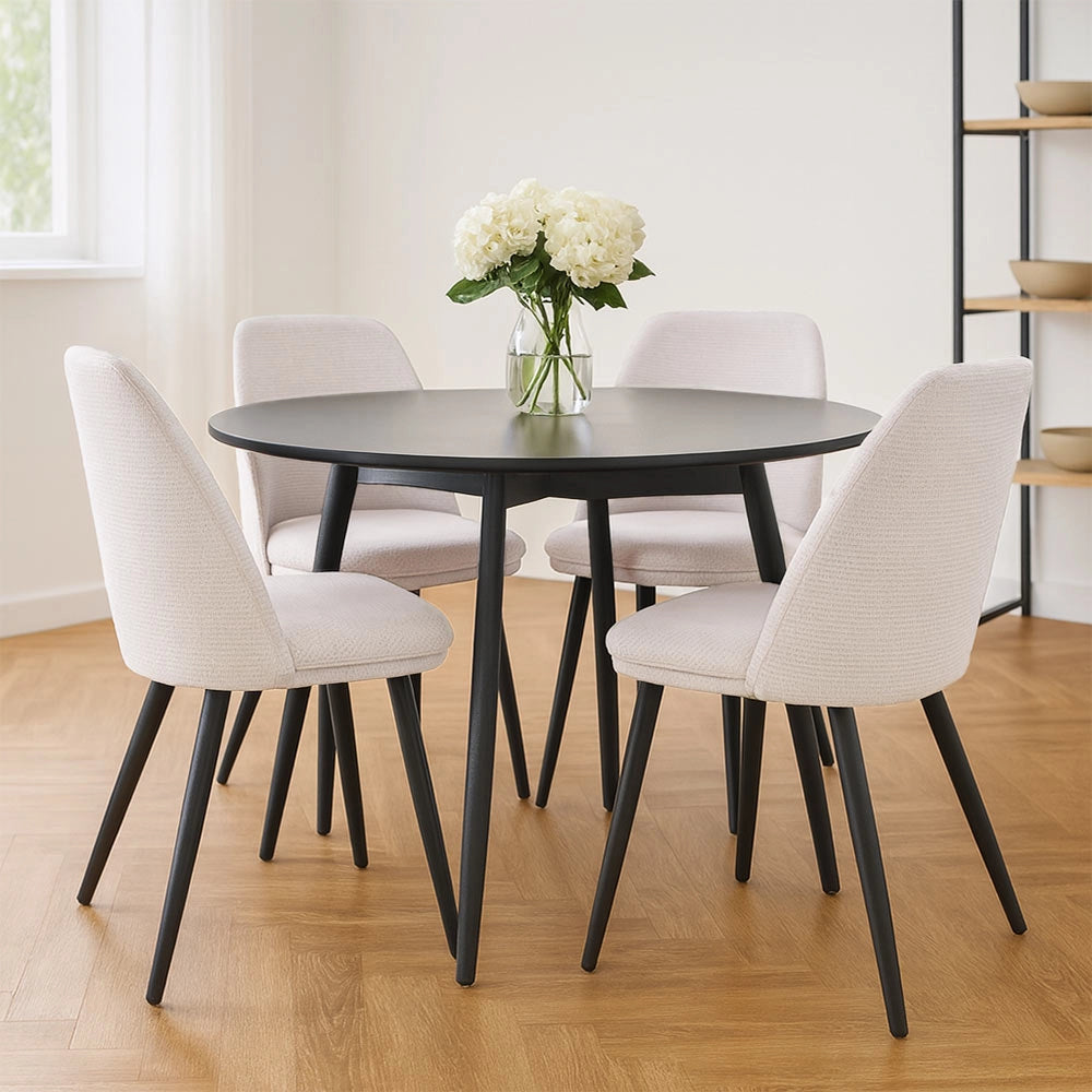 Sedia da sala pranzo Kety in microfibra colore beige con gambe in metallo nero
