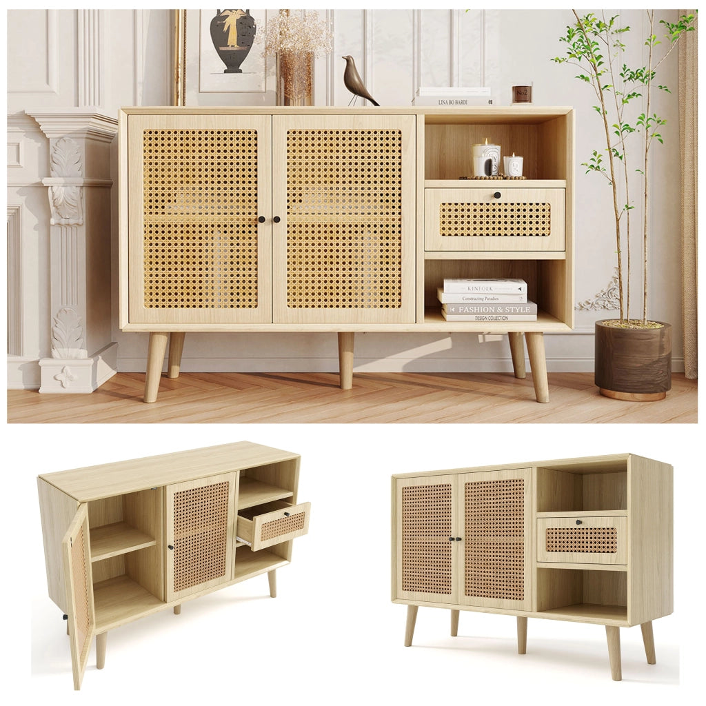 Credenza con 2 Ante Magnetiche; 1 Cassetto e Ripiani Regolabili; Stile Retr??; in MDF; 120??40??80 cm; Rovere
