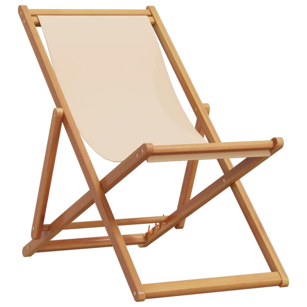 Sedia da Giardino | Sedia da Spiaggia Pieghevole Beige Legno di Eucalipto e Tessuto