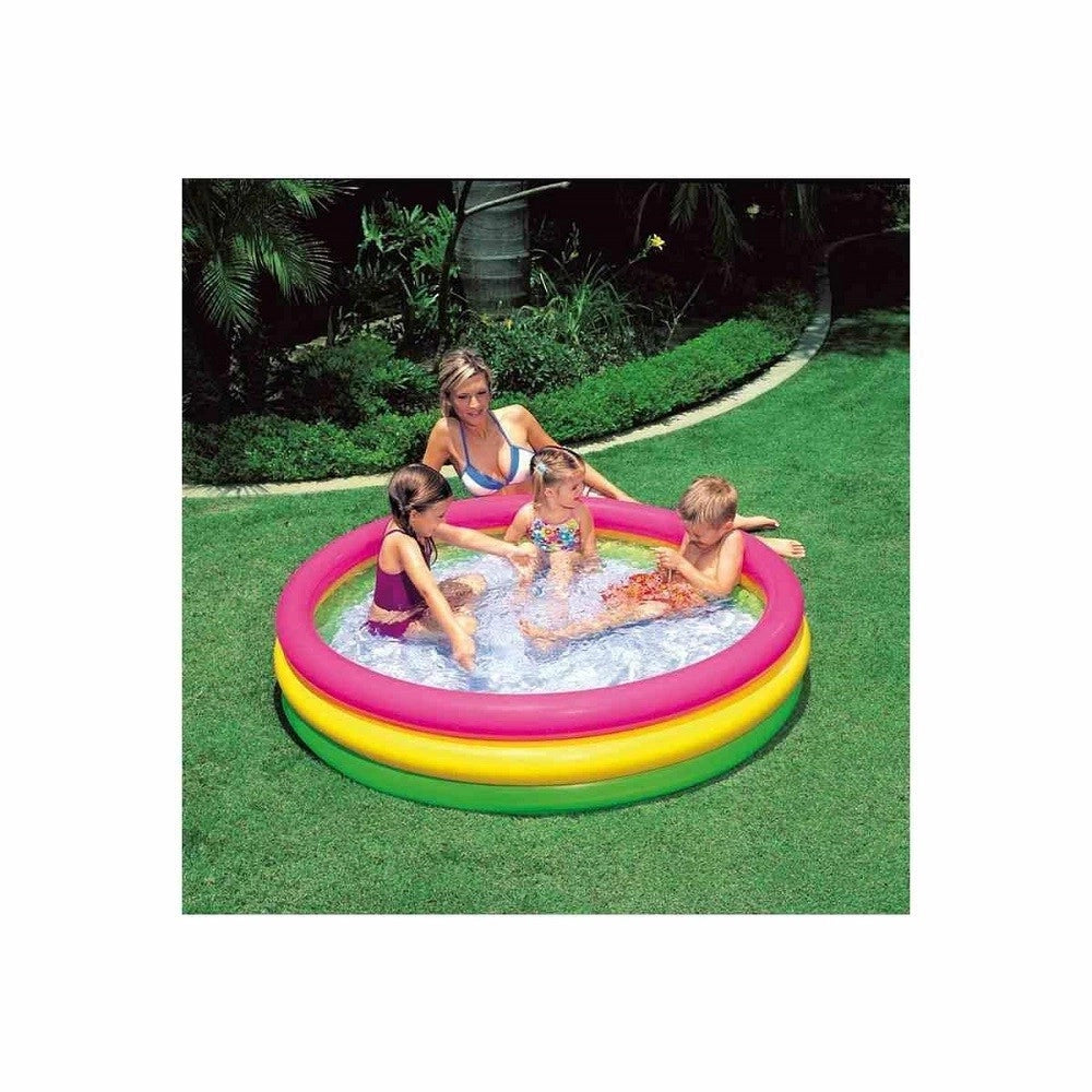 Trade Shop - Piscina 3 Anelli Gonfiabile Colore Verde Giallo Fucsia 114 X 25 Cm Bambini 57412 -