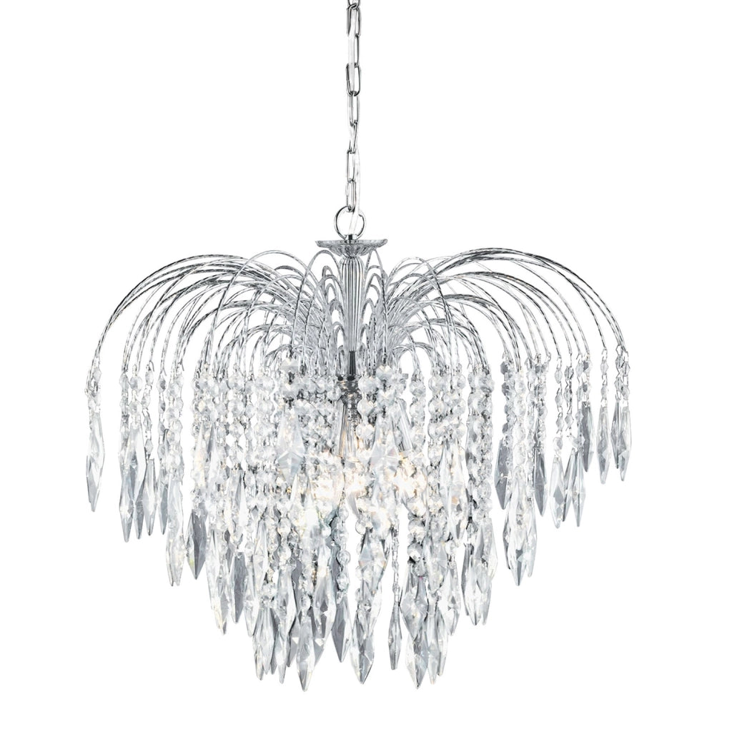 Lampadario Classico Waterfall Acciaio Cromo Cristallo 5 Luci E14