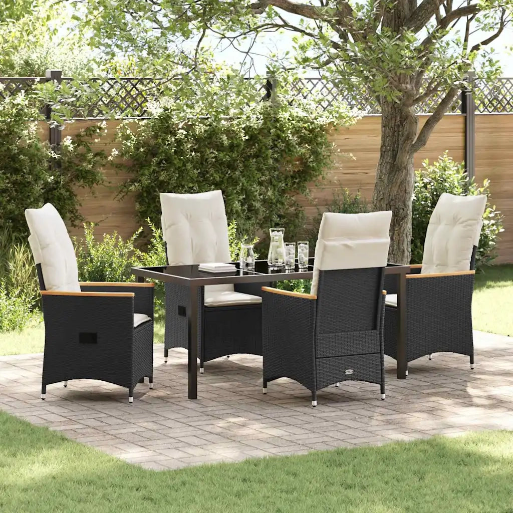 Set da Pranzo per Giardino con cuscino 5 pcs Nero polyrattan