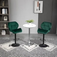 Set 2 Sgabelli da Bar, Altezza Regolabile con Base in Metallo e Seduta in Velluto, Sgabelli Moderni con Schienale e Poggiapiedi, 46x48x83-104cm, Verde
