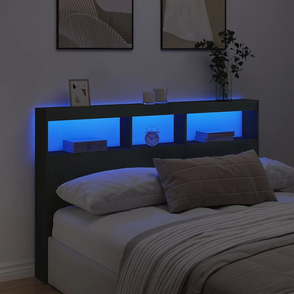 Testiera con Contenitore a LED Nera 160x17x102 cm 839204