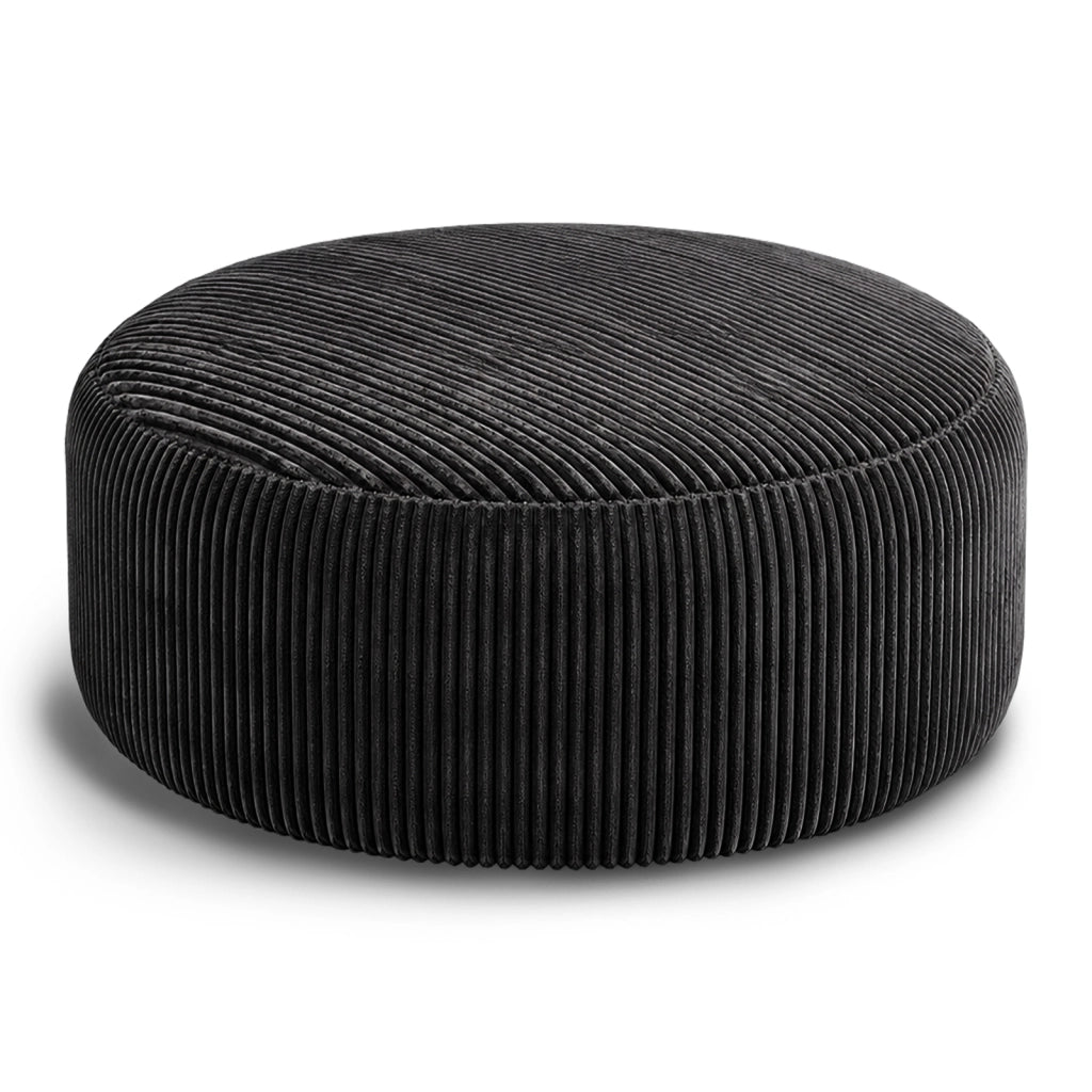 Fauteuil pouf rotondo in velluto a coste con imbottitura in memory foam a rimbalzo elevato, nero 52 × 43,5 × 31,5 cm