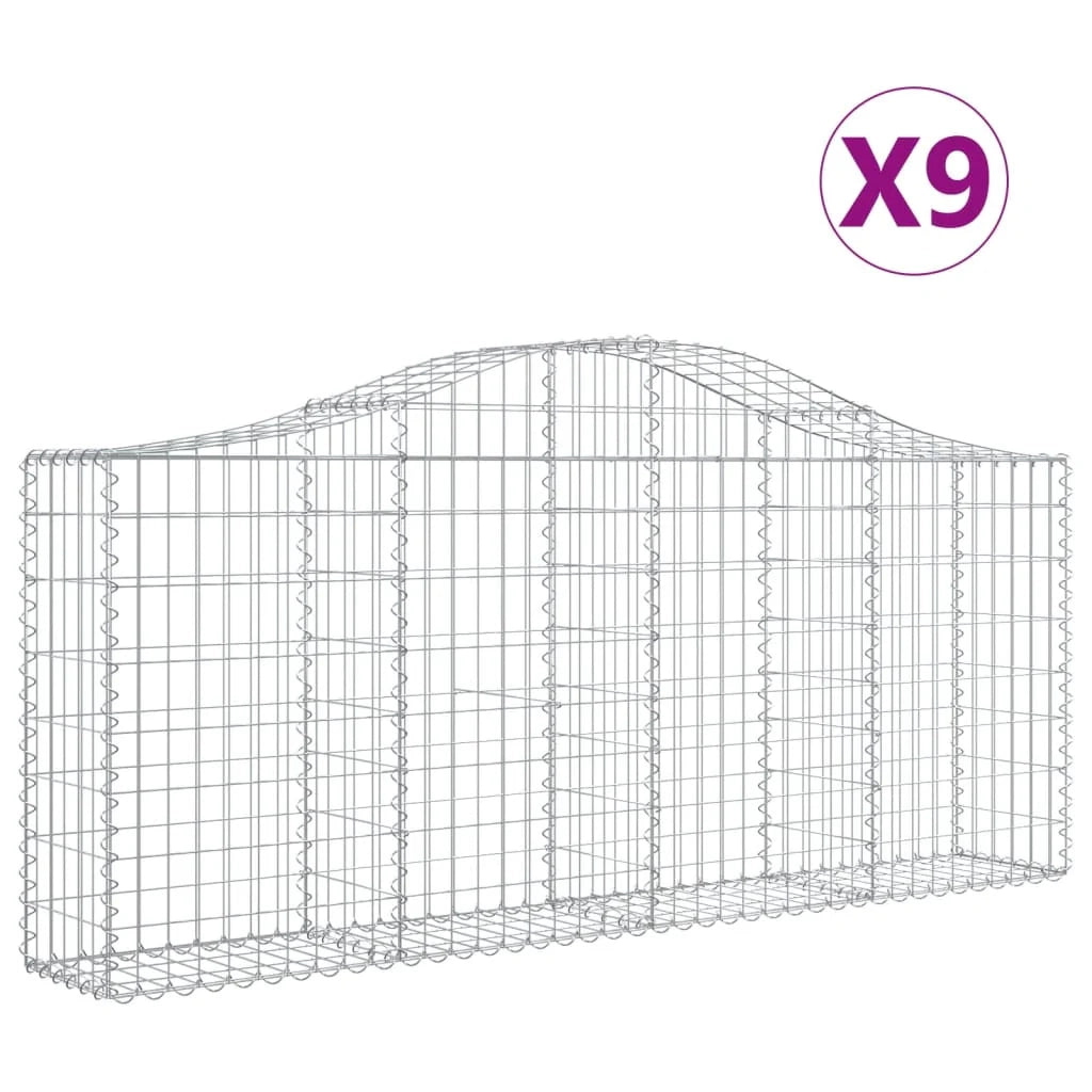 Set di 9 gabbioni ad arco per recinzione gabbia o muro di contenimento 200 x 30 x 80/100 cm ferro zincato argento 02_0041254