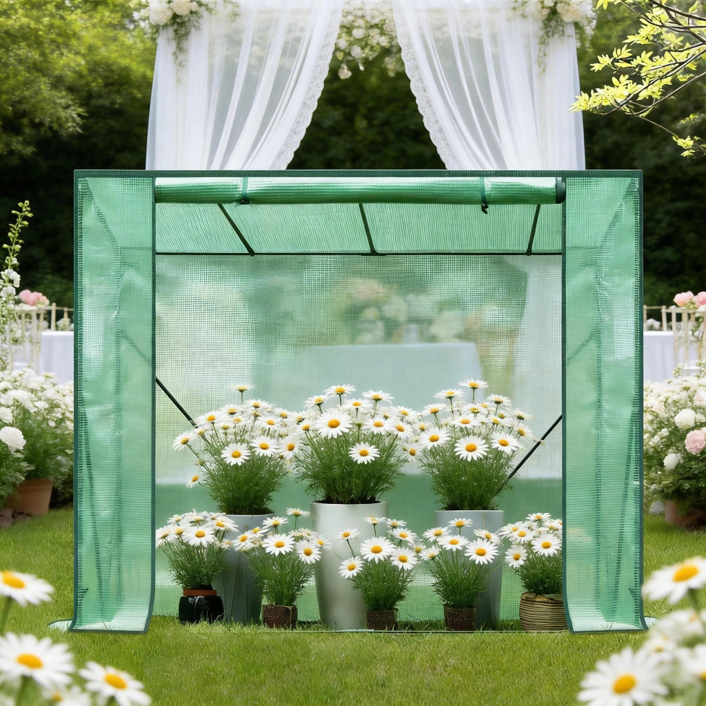Serra a tunnel con copertura in PE traspirante e telaio in acciaio verniciato verde per piante 200 × 77 × 169 cm