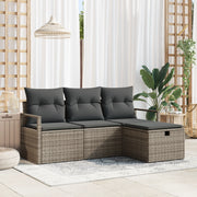 Set di Divani da Giardino 4 Pezzi con Cuscini Grigio Rattan Poliestere