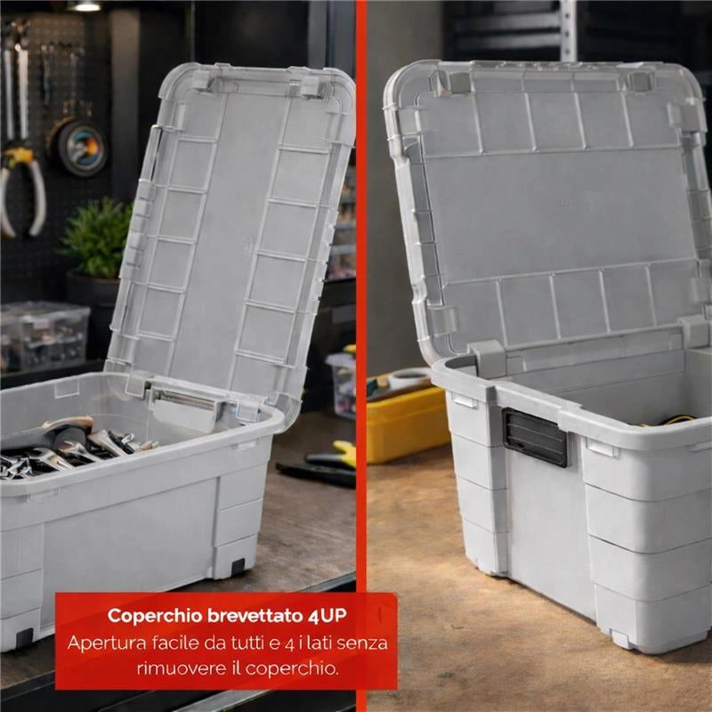 BOX CONTENITORE 40L CON COPERCHIO E RUOTE 59X39X27,4 CM GRIGIA – SCATOLA PORTAOGGETTI SALVASPAZIO CON ROTELLE PER CASA E RIPOSTIGLIO