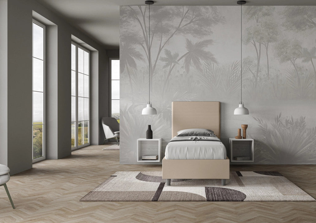 Letto Singolo 80x200 cm con Rete e Contenitore Focus Tortora