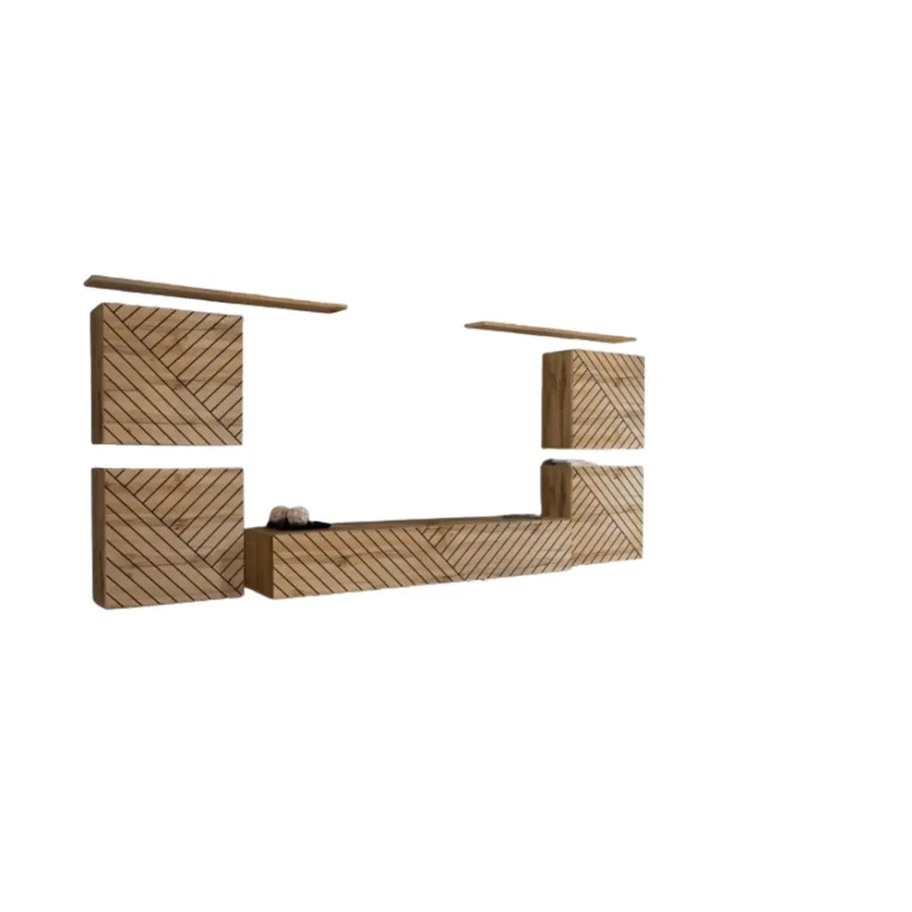 Set mobile soggiorno SWITCH IV – Rovere Wotan – Finiture fresate – Design moderno