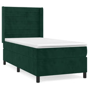 Letto singolo | Letto per adulti | Giroletto a Molle con Materasso Verde Scuro 90x200 cm Velluto