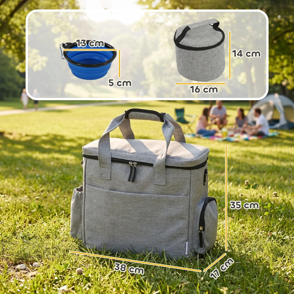 Borsa di trasporto per cani 38 x 17 x 35 cm ciotola pieghevole tracolla imbottita minimalista moderna in poliestere grigio chiaro 21_0007266