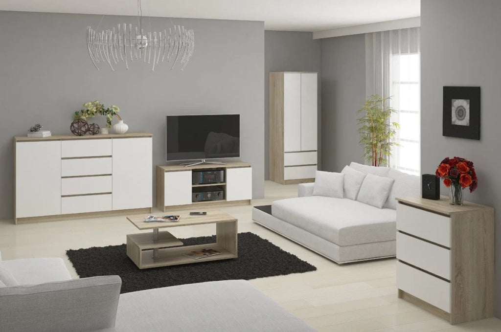 Mobile TV AKORD Sonoma Quercia 140 cm 2 ante inserto frontale Bianco 140x40x55 cm