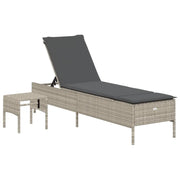 Sdraio da giardino | Lettino con Tavolo e Cuscino Grigio Chiaro in Polyrattan