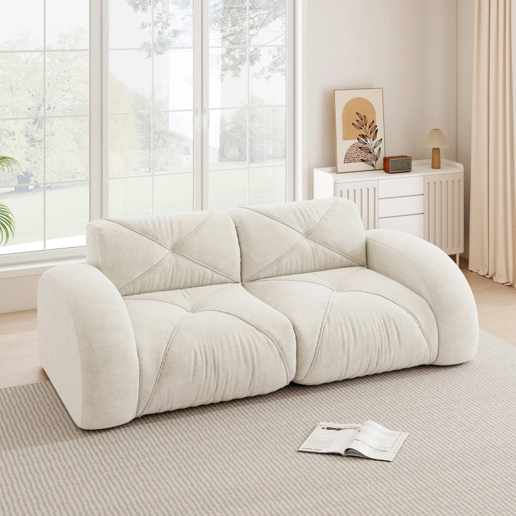 Divano modulare 2 posti in ciniglia senza struttura con schiuma ad alta densità e design antiscivolo beige chiaro