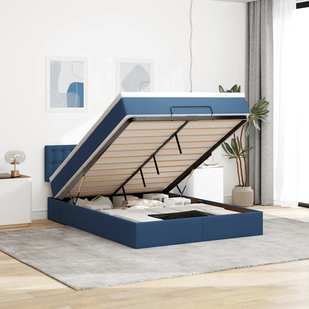 Struttura Letto Pouf con Materasso Blu 140x200cm in Tessuto 3312484