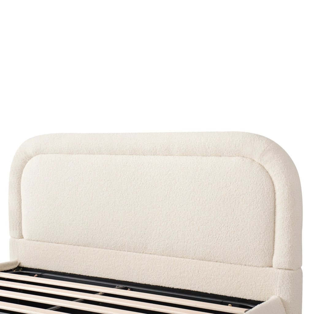 LETTO Contenitore idraulico 140x200 cm Bouclé beige