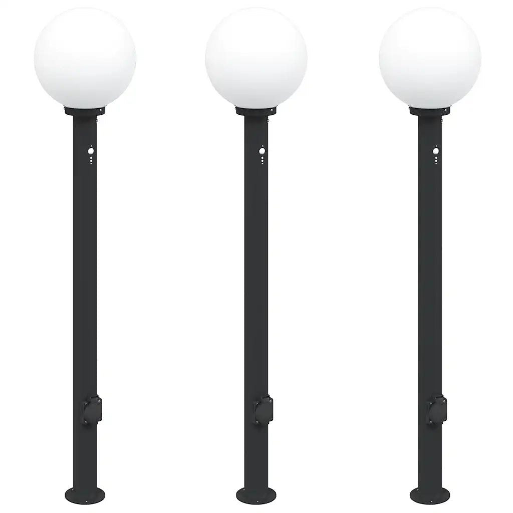 Lampioni a paletto con sensore e presa 3 pz 120 cm neri IP44 4006126
