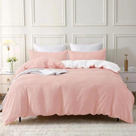 Set di coperte 220x240 in cotone 3 pezzi, set di coperte rossa con chiusura a righelli, tessuto simile a lino stone washed, contiene 1 coperta 220x240 e 2 federe 80x80 cm