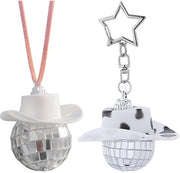 Accessori per auto - Cappello da cowboy - Hanger per chiavi - Decorazione - Vetro sfaccettato - Argento 35 mm - Hanger per auto