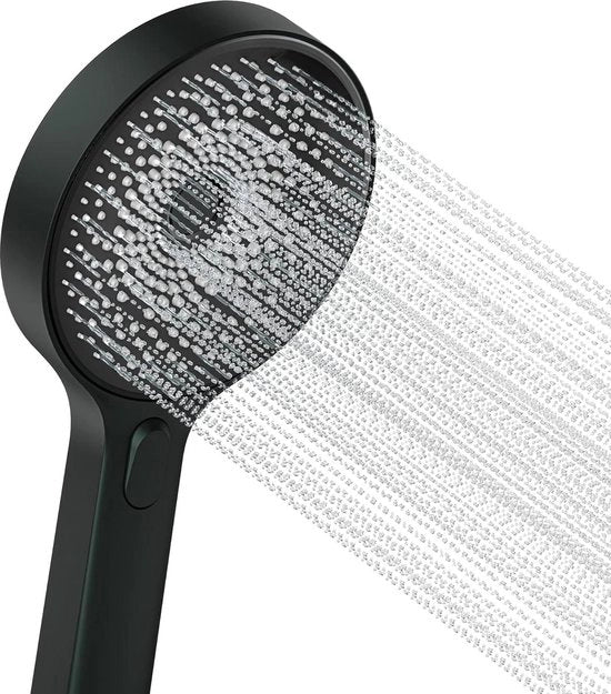 Doccia a mano grande 130 mm con 3 modalità di getto - rimovibile - set doccia premium - sbriciolatore per massaggi (nero)