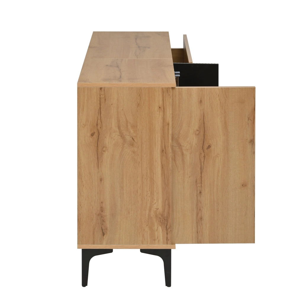 Sideboard moderno in PB naturale e nero 120x35x76 cm con armadio e 3 cassetti