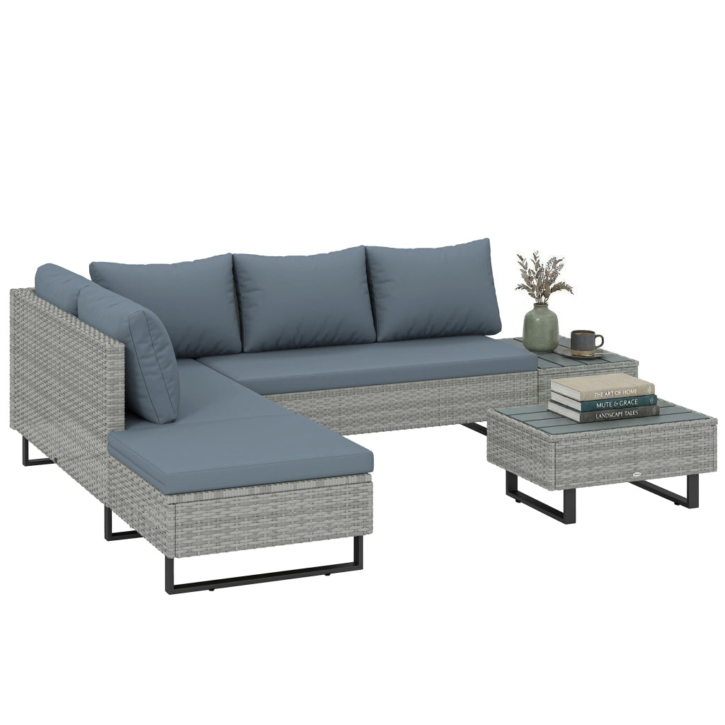 Set da giardino angolare in polyrattan 5 posti con divano letto e tavolo ¨C zephmum ¨C grigio