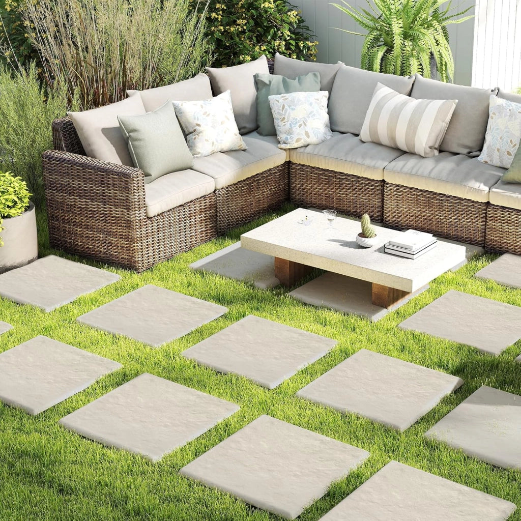 Set di 8 Pietre da Passo con Picchetti da Terra, Passerelle Decorative per Giardino, Pavimentazione Esterna Resistente a Tutte le Condizioni Meteorologiche per Prato e Giardino
